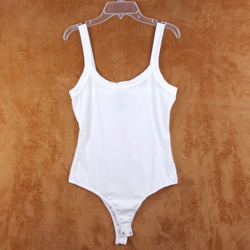 AQUA Womens Top Medium White Bodysuit Tank Ribbed Stretch Knit